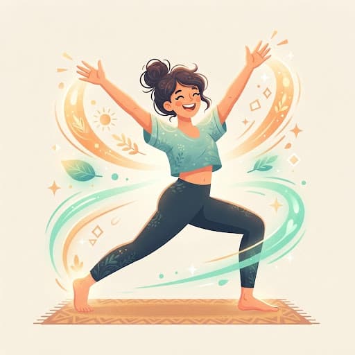Illustrated woman moving with strength and energy
